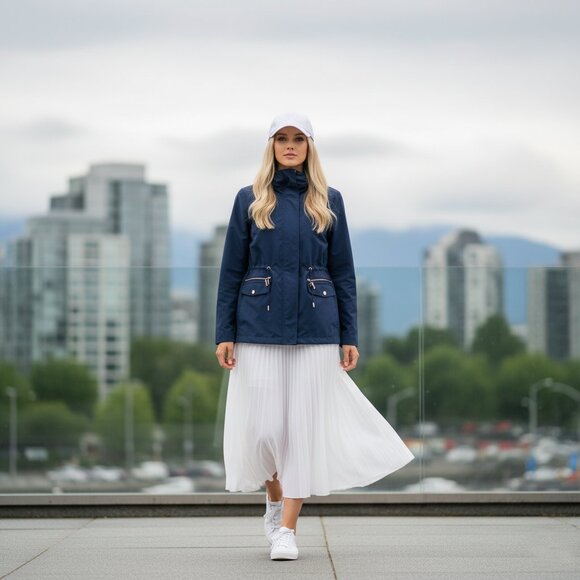 MANGO Navy Windbreaker Jacket Lightweight Parka Stand-up Collar - Picture 5 of 14